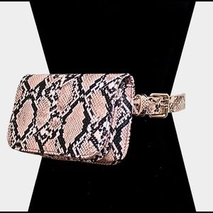 Pink & black Snakeskin Print Small Faux Leather Fanny Pack Waist Clutch Bag